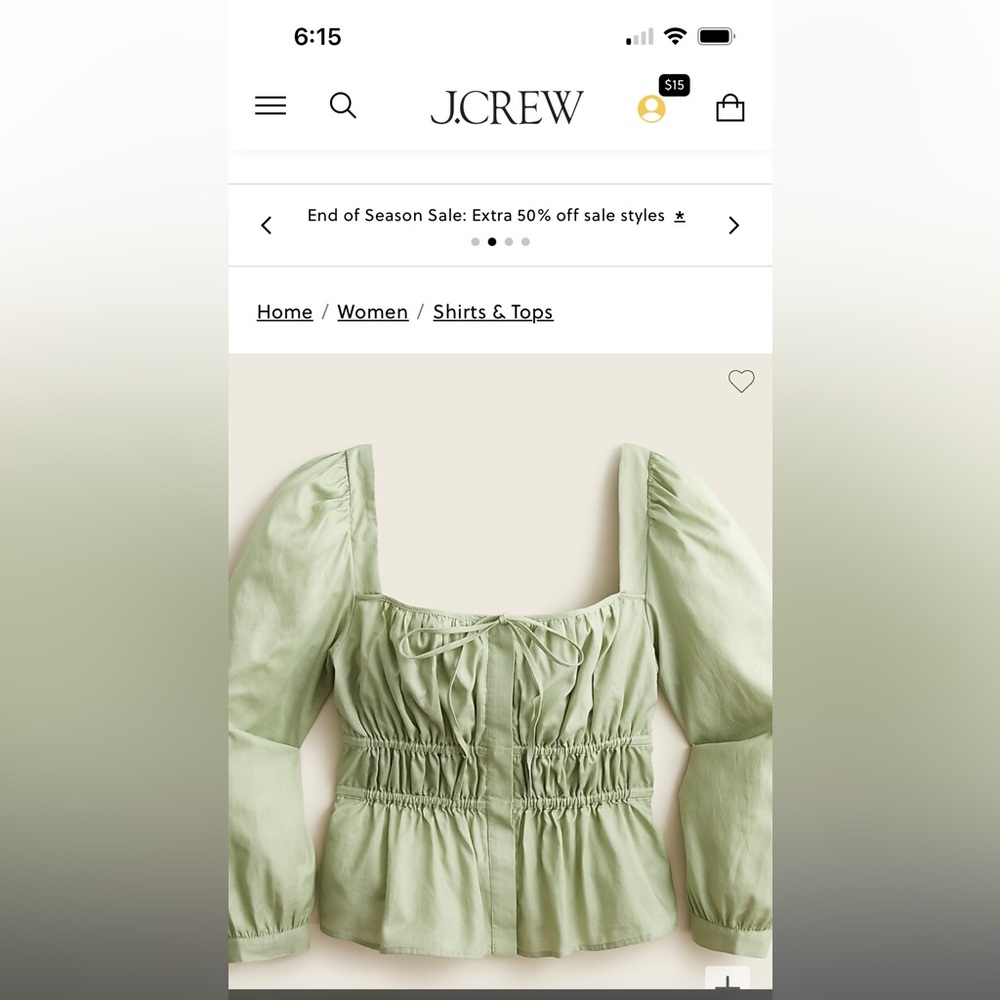 J. Crew cinched waist top in herringbone cotton